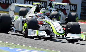 Brawn drivers Rubens Barrichello and Jenson Button controlled the last half of the race, finishing almost thirty seconds ahead of third-place Kimi Räikkönen. (Giuseppe Cacace/AFP/Getty Images) Brawn drivers Rubens Barrichello and Jenson Button controlled the last half of the race, finishing almost thirty seconds ahead of third-place Kimi Räikkönen. (Giuseppe Cacace/AFP/Getty Images)