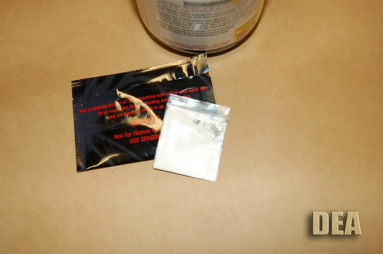 Bath salts, a synthetic stimulant, is sold in powder form in small plastic or foil packages of 200 and 500 milligrams under various brand names. The substance is usually marketed with the warning, "not intended for human consumption." (DEA)