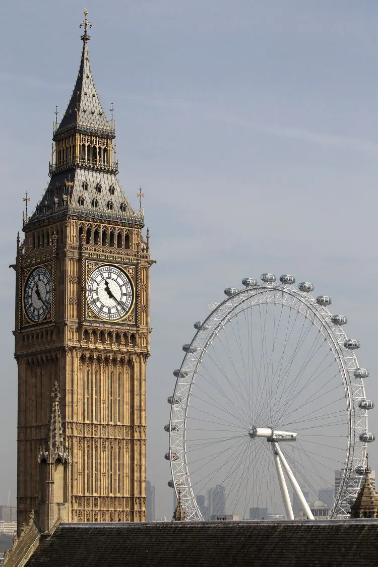 St Stephen's Tower, also known as 'Big Ben,' rises in front of the London Eye on March 22, 2012 in London, England. The UK is looking to extend shopping hours on Sundays for the Olympics. (Photo by Dan Kitwood/Getty Images)