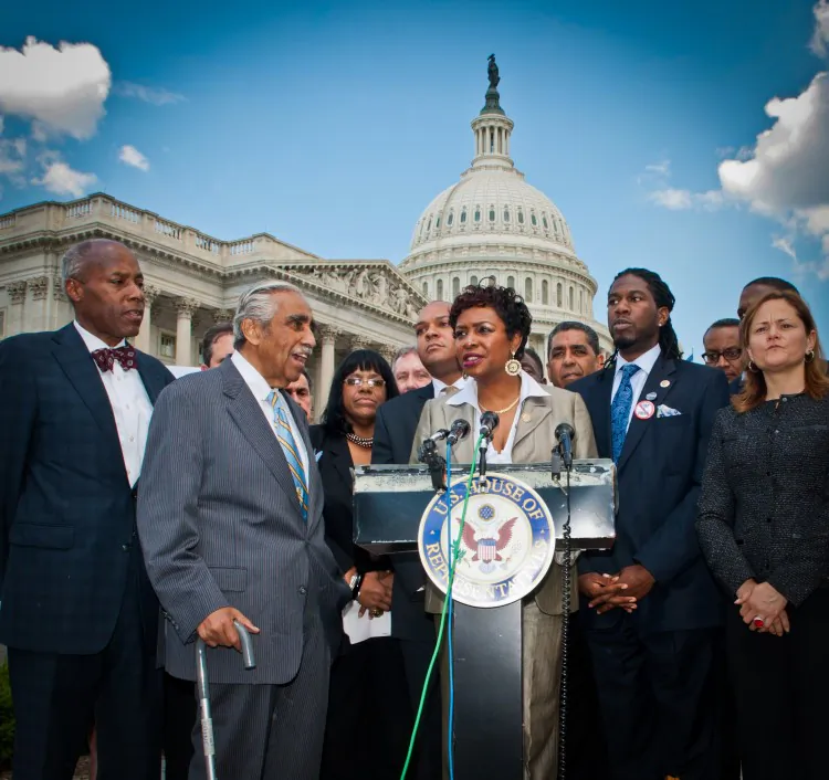 Rep. Yvette D. Clarke (D-N.Y.) spoke at a press conference at the U.S. Capitol in 2015 with state and city officials about the NYPD's stop-and-frisk policy. (Courtesy of Congresswoman Yvette D. Clarke's office.)