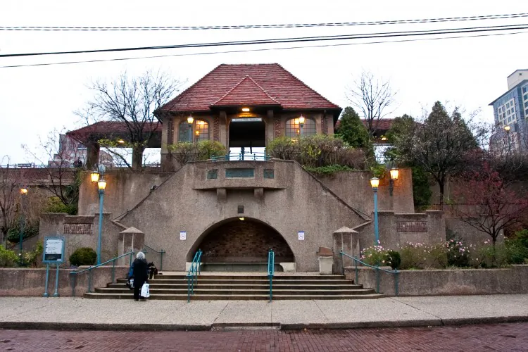Bavarian style structures surrounding the Long Island Rail Road station. (Benjamin Chasteen/The Epoch Times)