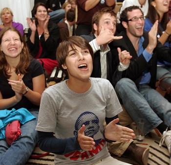 Students watch the U.S. presidential election results at an event at the University of Toronto last Tuesday. (Cindy Pom)