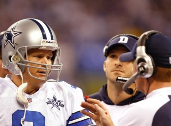 Dallas Cowboys' quarterback Jon Kitna No. 3 and head coach Jason Garrett (R) have led the Cowboys to a 3-1 record since Wade Phillips' firing. (Scott Boehm/Getty Images)