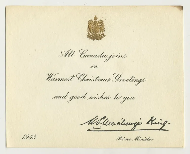 The Christmas card sent in 1943 by Prime Minister Mackenzie King to Rifleman Kenneth Pifher of Paris, Ont., when he was a prisoner of war in a Japanese prison camp. Pifher, now 91, gave the card to Prime Minister Stephen Harper at a Remembrance Day ceremony in Hong Kong on Nov. 11, 2012. It was then donated to the War Museum. (Canadian War Museum, Photo by Bill Kent)