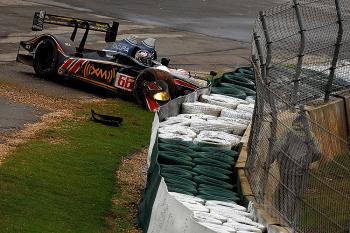 Scott Dixon crashed the #66 de Ferran Motorsports Acura ARX-02a at Turn Five, but managed to get the car back to the pits so it could be repaired and continue. (Chris Graythen/Getty Images) Scott Dixon crashed the #66 de Ferran Motorsports Acura ARX-02a at Turn Five, but managed to get the car back to the pits so it could be repaired and continue. (Chris Graythen/Getty Images)