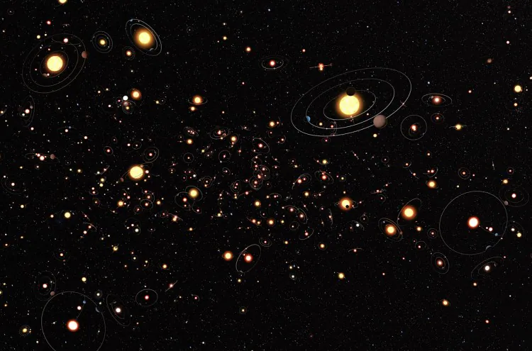 This artist’s view gives an impression of how common planets are around the stars in the Milky Way. (ESO/M. Kornmesser)
