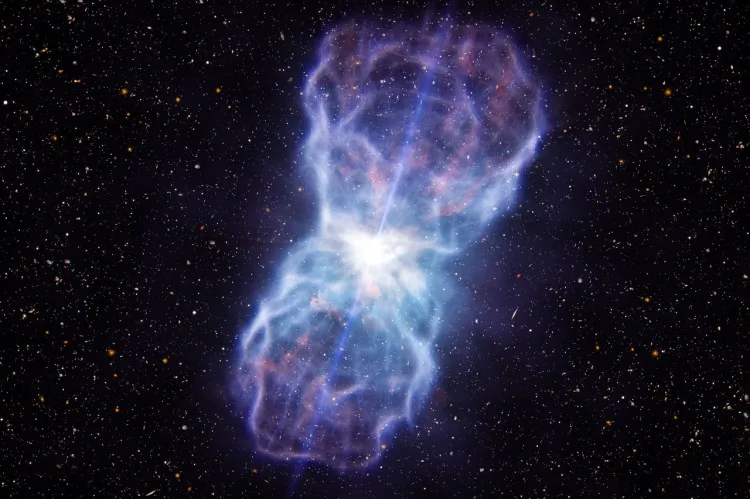 Artist’s impression of the huge outflow ejected from the quasar SDSS J1106+1939. (ESO/L. Calçada)