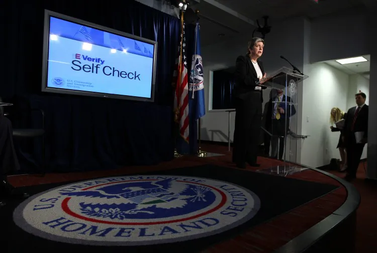 U.S. Secretary of Homeland Security Janet Napolitano speaks during a news conference to announce the launch of E-Verify Self Check service March 21 in Washington. The service will allow individuals in the United States to check their employment eligibility status before formally seeking employment. (Alex Wong/Getty Images)