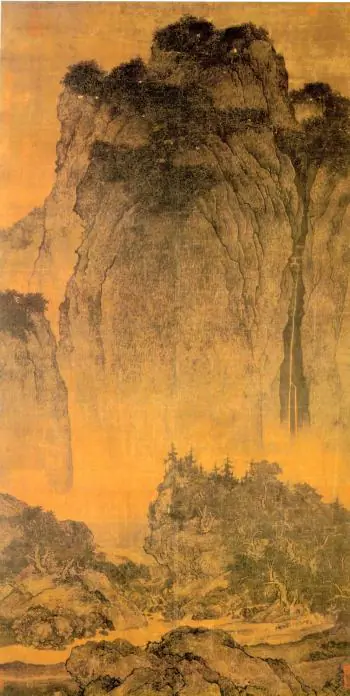 The minuteness of people and animals in Fan Quan’s expansive landscapes is reflective of the Daoist ideal of becoming one with nature.  (Painting by Fan Quan)