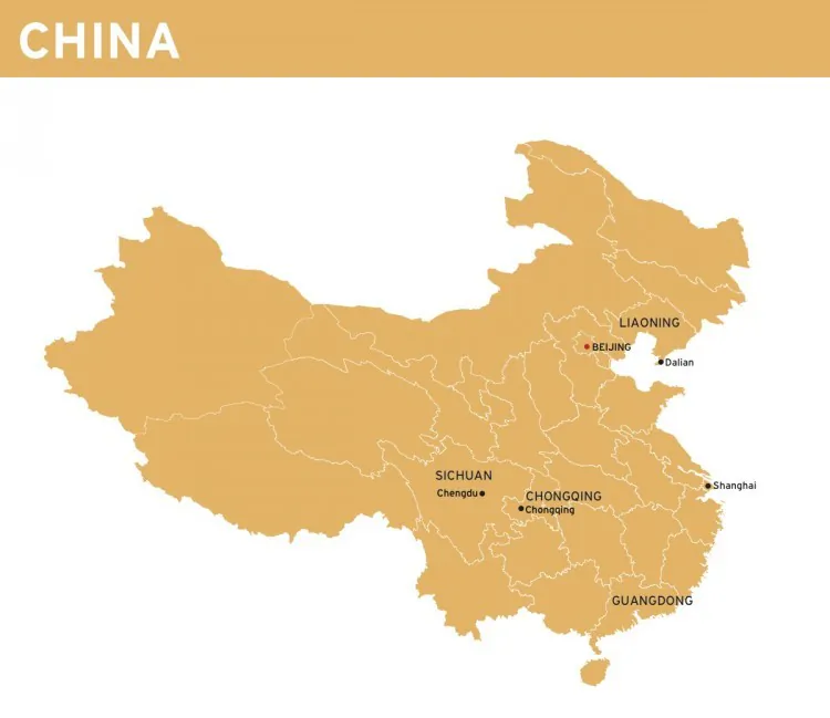 China—Geographic orientation showing relevant cities and provinces. (Diana Hubert/The Epoch Times)