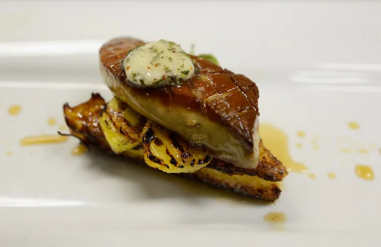 A Foie gras dish prepared at Hot's Kitchen in Hermosa Beach, California. Now that Illinois has banned shark fins, foie gras, fattened duck or goose liver, should be next. (Kevork Djansezian/Getty Images)