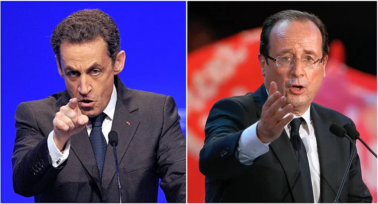 France's incumbent president Nicolas Sarkozy (L) and France's socialist party (PS) candidate François Hollande (R). (Thierry Zoccolan/AFP/GettyImages)