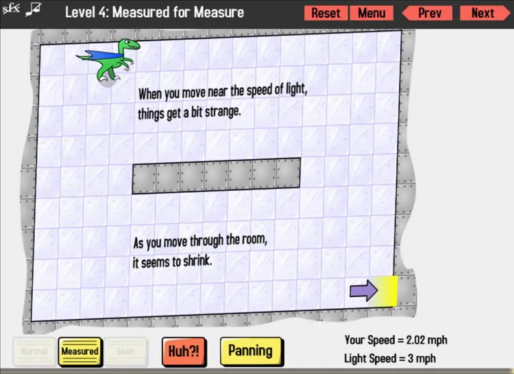 Screenshot of the Velocity Raptor, a game based on the theory of special relativity. (The Epoch Times)