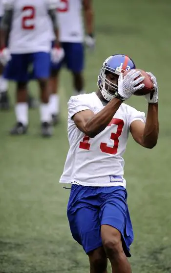 CATCHING ON FAST: Giants rookie wideout Ramses Barden #13 made several exciting plays during the first week of training camp. (Jeff Zelevansky/Getty Images)
