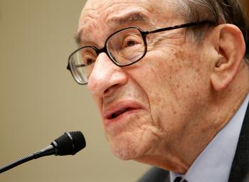 NOT OVER YET: Former Federal Reserve Board Chairman Alan Greenspan testifies during a hearing on Capitol Hill in Washington, DC last April.  (Alex Wong/Getty Images)