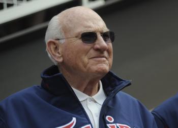 Harmon Killebrew of the Minnesota Twins at the Kirby Puckett statue unveiling prior to a game between the Boston Red Sox and Minnesota Twins during the Twins home opener at Target Field on April 12, 2010 in Minneapolis, Minnesota. (Hannah Foslien /Getty Images)