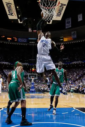 SUPER DUNK: Dwight Howard had another stellar performance in Game 5 on Wednesday. (Kevin C. Cox/Getty Images)