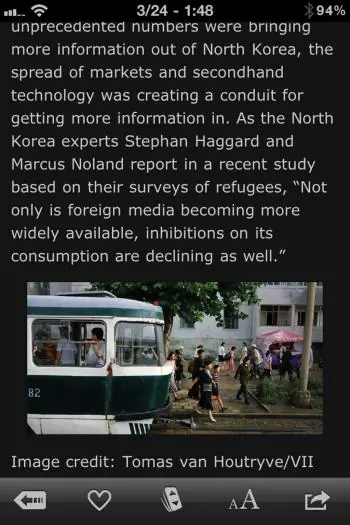 READING ON THE GO: A screenshot of Instapaper displaying an article in The Atlantic. The reading app lets users grab content from the Web for later reading. (Tan Truong/The Epoch Times)