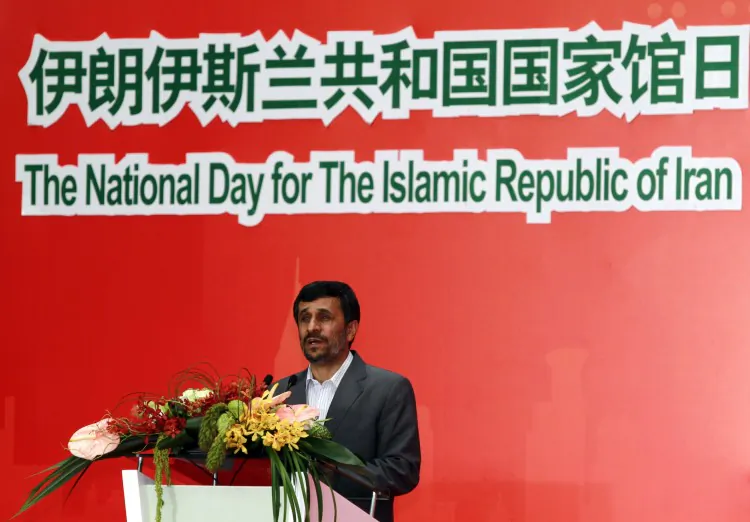 Iranian President Mahmoud Ahmadinejad gives a speech to mark 'Iran Day' during a visit to the World Expo in Shanghai on June 11, 2010. (AFP/Getty Images)