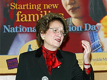 Chief Judge, New York State Hon. Judith S. Kaye participates in National Adoption Day 2003 at Queens County Family Court November 22, 2003 in New York City. (Matthew Peyton/Getty Images)