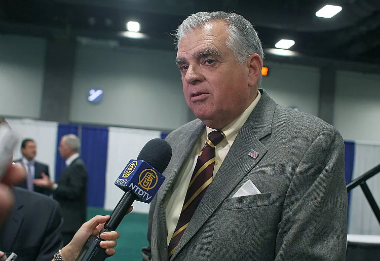 Transportation Secretary Ray LaHood speaks to the media at the Washington Auto Jan. 26, in Washington. LaHood briefly spoke about his son Sam LaHood, who has been barred from leaving Egypt. (Mark Wilson/Getty Images)