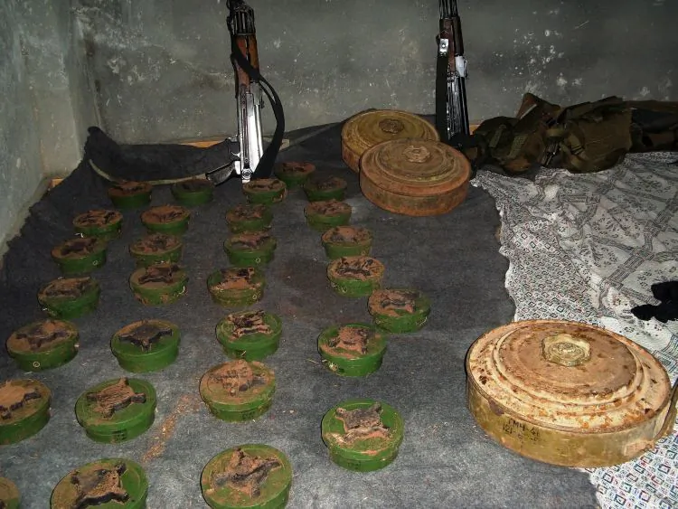 Anti-personnel landmines which where planted by the Syrian army in the village of Heet near the northern Lebanese border March 8. (-/AFP/Getty Images)