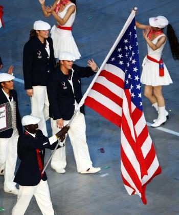 Runner Lopez Lomong of the United States carries his country's flag during the Opening Ceremony for the 2008 Beijing Summer Olympics.  (Mike Hewitt/Getty Images)
