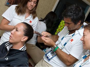 JULIEN & JELENA: Styling Jelena Jankovic's hair at the U.S. Open. (John Perez) JULIEN & JELENA: Styling Jelena Jankovic's hair at the U.S. Open. (John Perez)