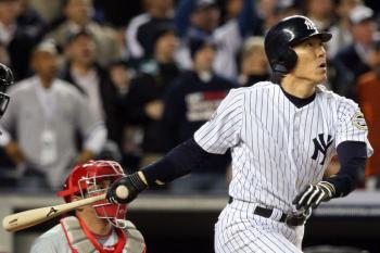 Hideki Matsui leads the Yankees to their 27th World Series. (Jed Jacobsohn/Getty Images)