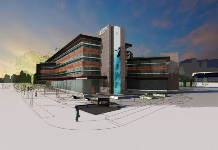 An architectural rendering of Mountain Equipment Co-op’s new 112,000-square-foot energy-efficient head office being built in Vancouver. (Mountain Equipment Co-op)