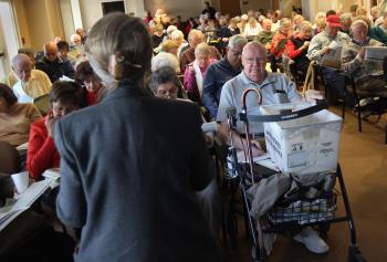 Seniors attend a 'Medicare Monday' seminar at the Holly Creek retirement community on December 6, 2010 in Centennial, Colorado. (John Moore/Getty Images)