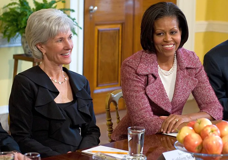 First Lady Michelle Obama (R) speaks alongside Health and Human Services (HHS) Secretary Kathleen Sebelius (L) on childhood obesity, and steps that families, schools and communities can take to fight it. This week The Centers for Medicare and Medicaid Services (CMS) announced that Medicare is adding coverage for preventative services to reduce obesity. (Saul Lobe/AFP/Getty Images)