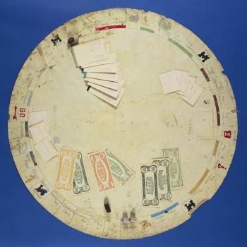 MONOPOLY: This is the earliest Monopoly game set handmade by Darrow known to exist. The circular shape is said to be in deference to Darrow's dining-room table. It sold for $146,500 on Friday. (Courtesy of Sotheby's) MONOPOLY: This is the earliest Monopoly game set handmade by Darrow known to exist. The circular shape is said to be in deference to Darrow's dining-room table. It sold for $146,500 on Friday. (Courtesy of Sotheby's)