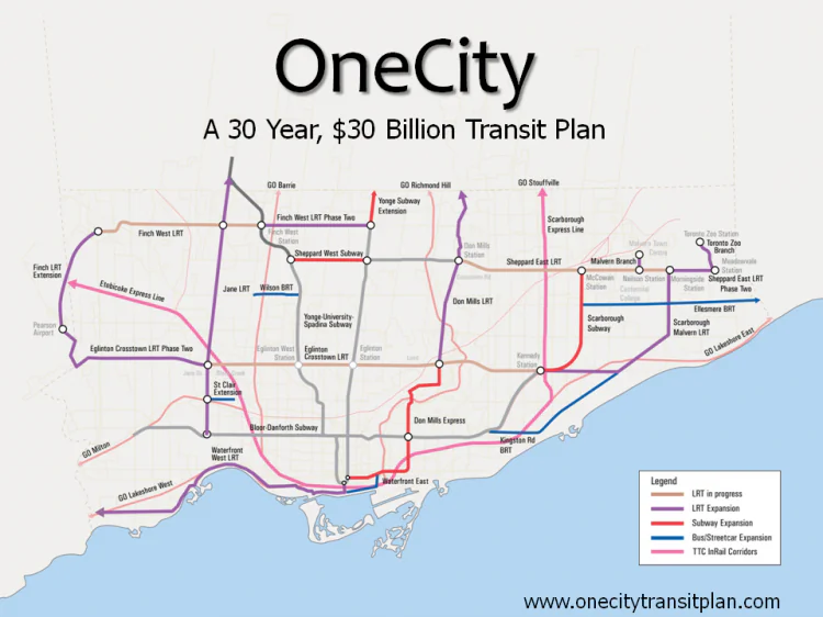 A graphic of OneCity subway and light rail expansion plan announced Wednesday. (Courtesy OneCityTransitPlan.com)