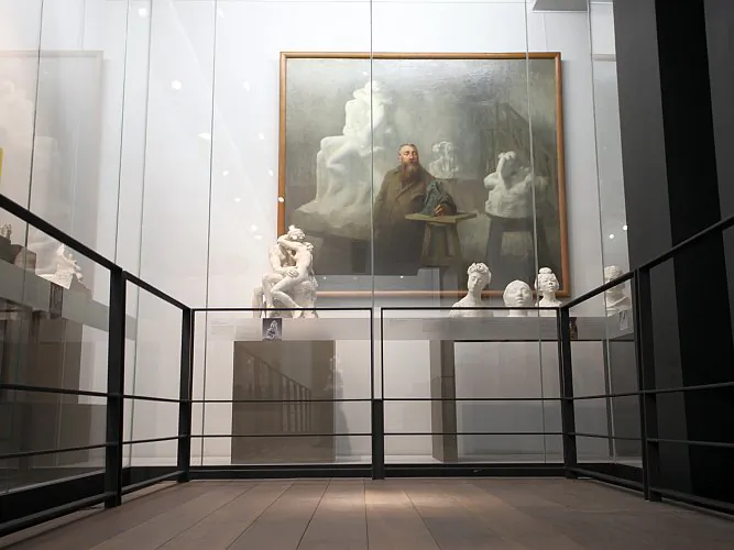 Art is displayed through glass at the new Espace Musées at the Charles de Gaulle Airport in Paris. The airport museum will showcase art that represents the French culture. (Courtesy of Espace Musées)