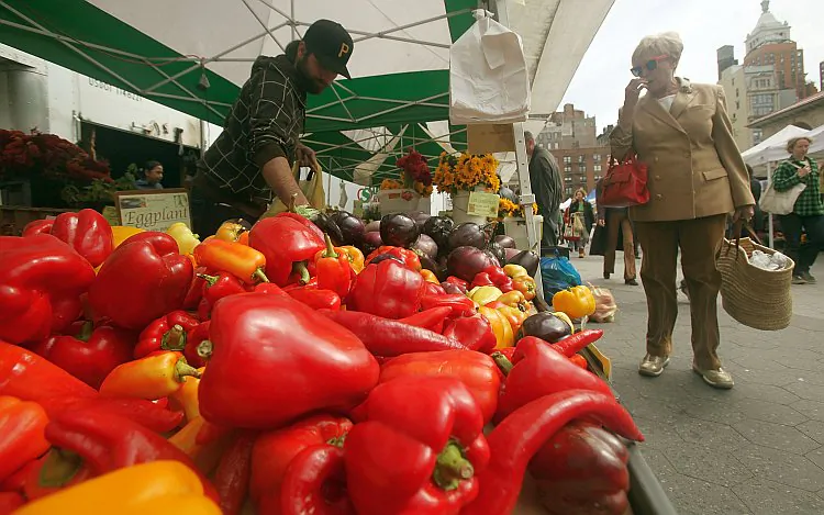 Peppers are seen for sale at the Union Square farmers market in New York City. According to the USDA, 7,000 markets now operate across the country. Concerns over global food safety and an interest in purchasing locally have helped spur the increase along with citizens becoming more 'home-centered' in the struggling economy. (Mario Tama/Getty Images)