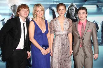 L-R Rupert Grint, J K Rowling, Emma Watson, and Daniel Radcliffe attend the world premiere of 'Harry Potter and the Half Blood Prince' held at the Odeon Leicester Square on July 7, 2009 in London, England.