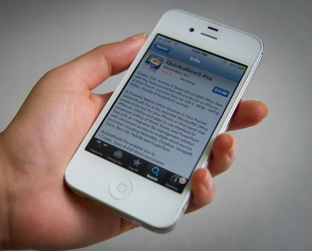 The Quickoffice Mobile App is presented on an Apple iPhone on June 6, 2012. Google announced on Tuesday that it purchased Quickoffice Inc. (Benjamin Chasteen/The Epoch Times)