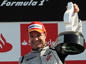 Brawn GP's Rubens Barrichello brandishes his trophy after winning the Formula One Italian Grand Prix at Monza. (Mario Laporta/AFP/Getty Images) Brawn GP's Rubens Barrichello brandishes his trophy after winning the Formula One Italian Grand Prix at Monza. (Mario Laporta/AFP/Getty Images)