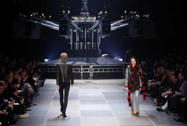 Very thin male models walk the runway during fashion week in Paris. Eating disorders such as anorexia nervosa and bulimia, generally thought of as the domain of young women, are increasingly affecting men, according to a new study. (Patrick Kovarik/AFP/Getty Images)