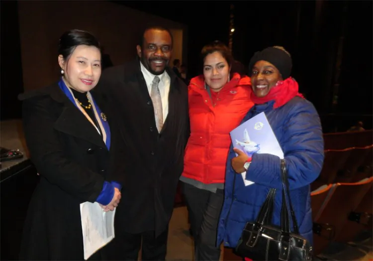 New York based songwriter Radcliffe McIntyre took in Shen Yun Performing Arts' matinee show on Sunday Jan. 20 at Toronto's Sony Centre. He came accompanied by (L to R) his friend Ms. Yanwend Dong, daughter-in-law Marcia Huerta and sister Marcia McIntyre. (Madalina Hubert/The Epoch Times)