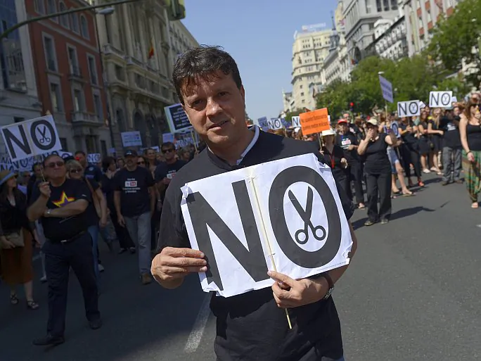 Government employees demonstrate against the Spanish government’s austerity measures, in Madrid, on July 27. Spain has an unemployment rate above 25 percent. (Pierre Philippe Marcou/AFP/GettyImages)