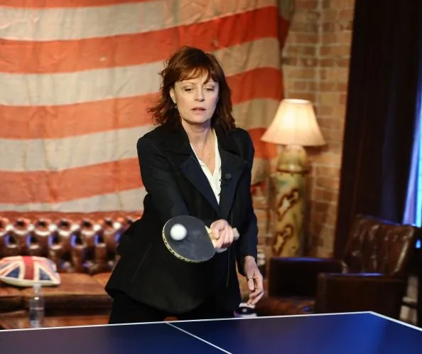 Actress Susan Sarandon playing ping-pong last year at the SPiN Happy Hour at Bing Bar. (Michael Buckner/Getty Images for Bing)