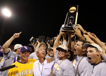 COLLEGE BASEBALL CHAMPS: The LSU Tigers beat the Texas Longhorns in Game 3 to win the College World Series in Omaha, Nebraska late on Wednesday night. (Elsa/Getty Images) COLLEGE BASEBALL CHAMPS: The LSU Tigers beat the Texas Longhorns in Game 3 to win the College World Series in Omaha, Nebraska late on Wednesday night. (Elsa/Getty Images)