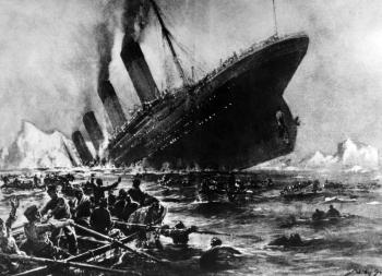 UPDATED FACTS: Undated artist impression showing the 14 April 1912 shipwreck of the British luxury passenger liner Titanic during its maiden voyage. Now it is revealed that the Titanic struck the iceberg due to a steering blunder. (AFP/Getty Images)