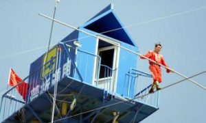 Chinese Tightrope Walker Breaks World Record