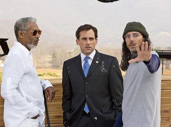 Tom Shadyac On the set of 'Evan Almighty' with Steve Carell and Morgan Freeman. (Courtesy of Shady Acres Entertainment) Tom Shadyac On the set of 'Evan Almighty' with Steve Carell and Morgan Freeman. (Courtesy of Shady Acres Entertainment)