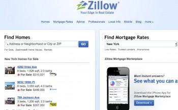 Homepage of Zillow Inc, an online real estate information startup company. Zillow has jumped into the initial public offering (IPO) frenzy and seeks to raise up to $48.5 million in stock. (Screenshot from zillow.com)