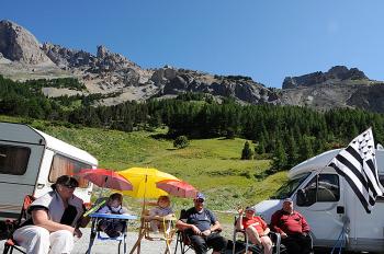 Fans from Brittany wait for the riders on the road side at the start of the climb of Col Galibier, on Stage Seventeen of the 2008 Tour de France  (Pascal Pavani/AFP/Getty Images)