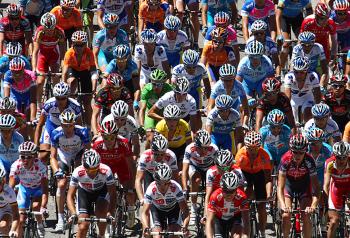 The pack rides during the seventeenth stage of the 2008 Tour de France  (Joel Saget/AFP/Getty Images)